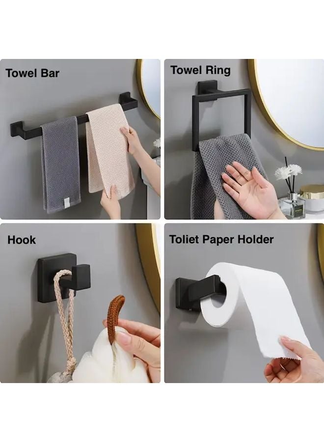 Black Stainless Steel Bathroom Hardware Set 5Pcs Towel Bar Robe Hooks Toilet Paper Holder - Image 2